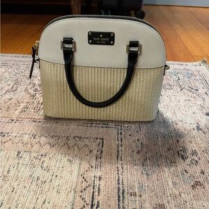 kate spade Cream and Black Dome Satchel with Woven Body